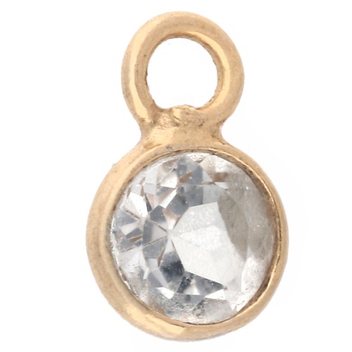 4.5 mm Round Faceted Gemstone Charm - 925 Sterling Silver Plated with Fine Gold - Rock Crystal
