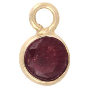 4.5 mm Round Faceted Gemstone Charm - 925 Sterling Silver Plated with Fine gold - Ruby Imitation