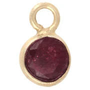 4.5 mm Round Faceted Gemstone Charm - 925 Sterling Silver Plated with Fine gold - Ruby Imitation