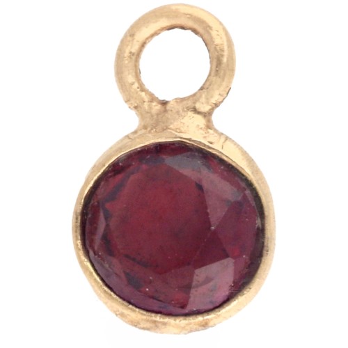 4.5 mm Round Faceted Gemstone Charm - 925 Sterling Silver Fine gold plated - Garnet