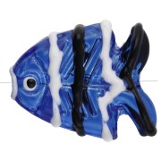 Glass fish bead 22x19 mm - Dark blue - Black - White x1