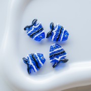 Glass fish bead 22x19 mm - Dark blue - Black - White x1