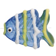 Glass fish bead 22x19 mm - Blue - Green - White x1