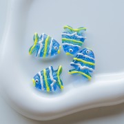 Glass fish bead 22x19 mm - Blue - Green - White x1