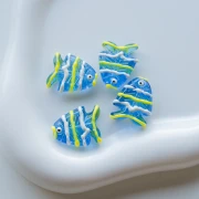 Glass fish bead 22x19 mm - Blue - Green - White x1