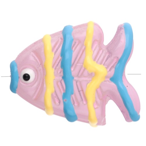 Glass fish bead 22x19 mm - Light pink - Yellow - Blue x1
