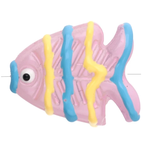 Glass fish bead 22x19 mm - Light pink - Yellow - Blue x1