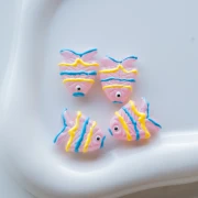 Glass fish bead 22x19 mm - Light pink - Yellow - Blue x1