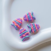 Glass fish bead 22x19 mm - Purple - Orange - Green x1
