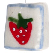 16 mm square ceramic bead - strawberry pattern - White - Red x1
