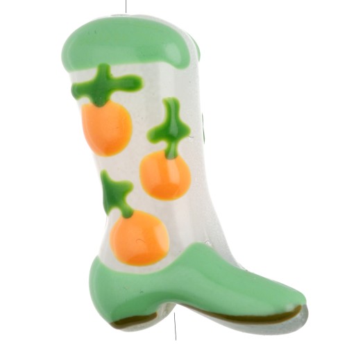 Pearl Santiag - cowboy boot 24x17 mm glass - Fruit motif - Green - Peach