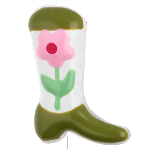 Pearl Santiag - cowboy boot 24x17 mm glass - Flower motif - Khaki - Pink
