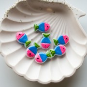 Fish bead 20x13 mm in glass - Pink - Dark blue - Green x1