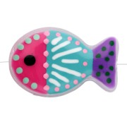 Glass fish bead 20x13 mm - stripes and polka dots - Pink - Turquoise - Violet