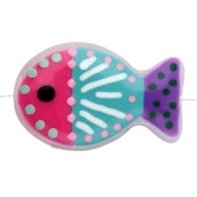 Glass fish bead 20x13 mm - stripes and polka dots - Pink - Turquoise - Violet