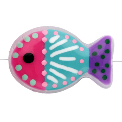Glass fish bead 20x13 mm - stripes and polka dots - Pink - Turquoise - Violet