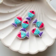 Glass fish bead 20x13 mm - stripes and polka dots - Pink - Turquoise - Violet