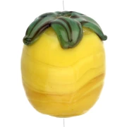 Lemon bead 13x11 mm in glass - Yellow - Green leaf x1