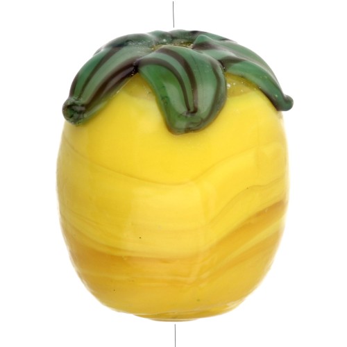 Lemon bead 13x11 mm in glass - Yellow - Green leaf x1
