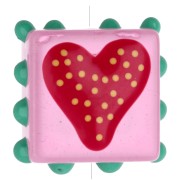 17 mm square glass bead with small balls - heart motif - Pink - Red x1