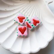 17 mm square glass bead with small balls - heart motif - Pink - Red x1