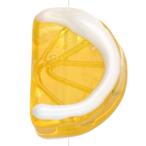 Lemon slice bead 18x13 mm in glass - Yellow - White x1