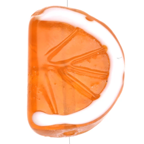 Orange slice bead 18.5x13 mm in glass - Orange - White x1