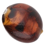 Round flat 16 mm glass beads - Marbled Brown - Glitter x4