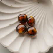 Round flat 16 mm glass beads - Marbled Brown - Glitter x4