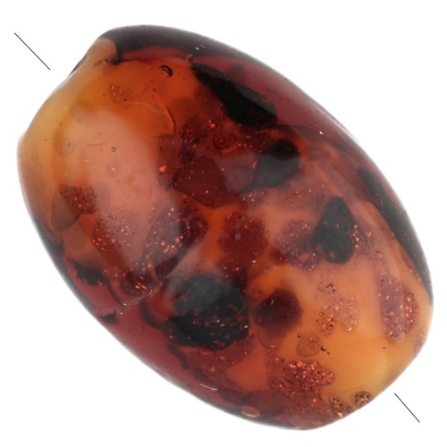 16x11 mm oval glass beads - Marbled Brown - Glitter x4