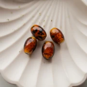 16x11 mm oval glass beads - Marbled Brown - Glitter x4