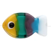 Glass fish bead 20.5x12 mm - Striped - Yellow - Green - Brown x1