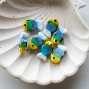 Glass fish bead 20.5x12 mm - Striped - Yellow - Green - Brown x1