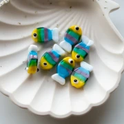 Glass fish bead 20.5x12 mm - Striped - Yellow - Green - Brown x1