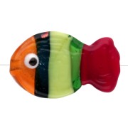Glass fish bead 21x13 mm - Striped - Orange - Green - Red x1|raw }}