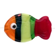 Glass fish bead 21x13 mm - Striped - Orange - Green - Red x1