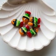 Glass fish bead 21x13 mm - Striped - Orange - Green - Red x1