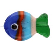 Glass fish bead 19x13 mm - Striped - Blue - Orange - Green x1|raw }}