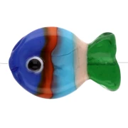 Glass fish bead 19x13 mm - Striped - Blue - Orange - Green x1