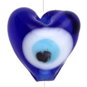 9.5x11 mm glass heart bead - Eye motif - Dark blue - White x1
