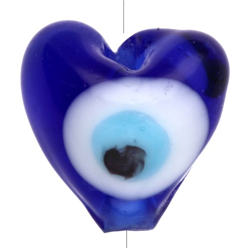 9.5x11 mm glass heart bead - Eye motif - Dark blue - White x1