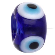 Round beads 14x9.5 mm glass - Eye - Dark blue - White x4