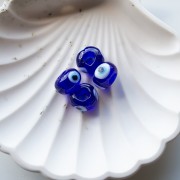 Round beads 14x9.5 mm glass - Eye - Dark blue - White x4