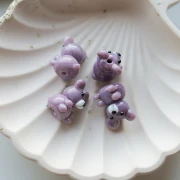 19x14 mm teddy bear bead in opaque glass - Violet marbled x1