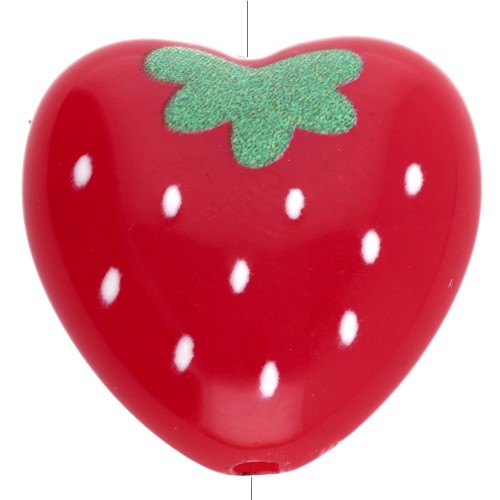 17x18 mm acrylic heart bead - strawberry pattern - Red x1