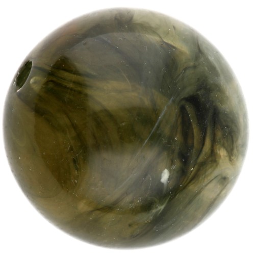 15.5 mm round beads in transparent acrylic - Olive marbled x5
