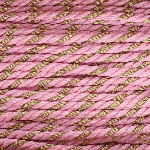 Braided polycotton cord & metallic thread 1.3 mm - Pink - Gold x20m