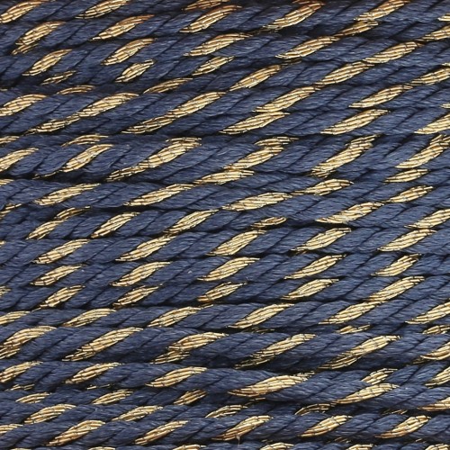 Braided polycotton cord & metallic thread 1.3 mm - Dark blue - Gold x20m