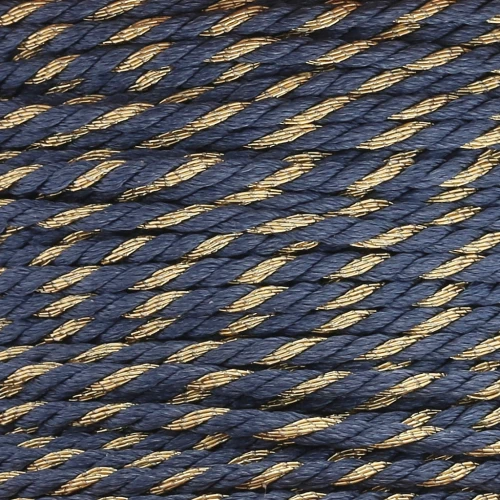 Braided polycotton cord & metallic thread 1.3 mm - Dark blue - Gold x20m