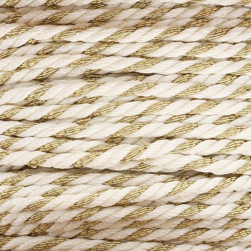 Braided polycotton cord & metallic thread 1.3 mm - White - Gold x20m